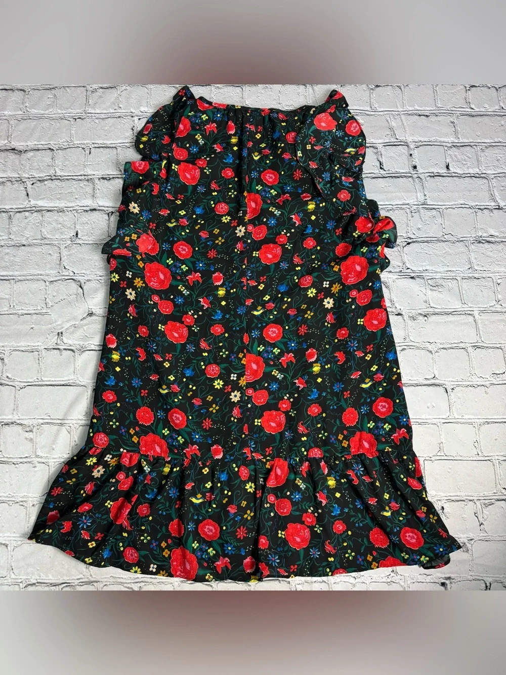 J. Crew NWT Black Mini Dress w/ Red Rose Floral Print Sleeveless Ruffles Size S